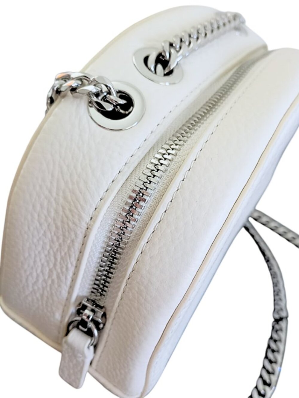 Lacoste NWT White Croco Crew Grained Leather Zip Crossbody Bag - Silver Chain - Picture 11 of 15